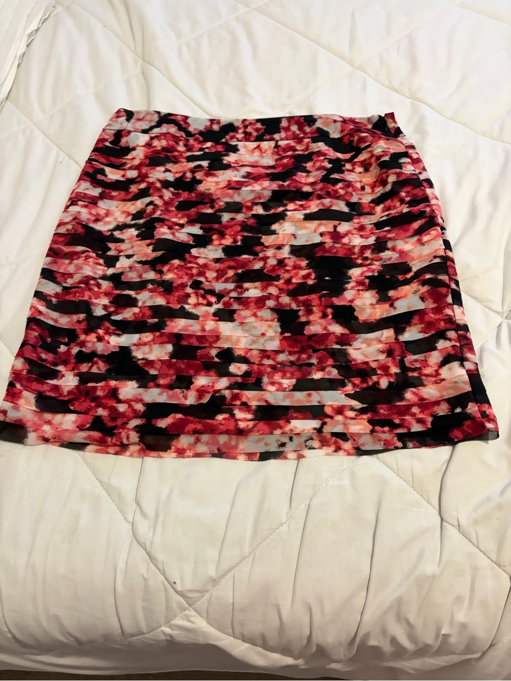 White House Black Market Red, Black and Pink Patterned Mini Skirt